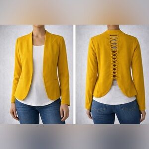 Love Tree Yellow Open Front Lace-Up Back Blazer Jacket Women’s Medium